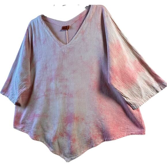 OH MY GAUZE! Lynn Tie Dye Dolman Asymmetric Top Pink Sz 3 US‎ XXL Lagenlook EC - Picture 10 of 16